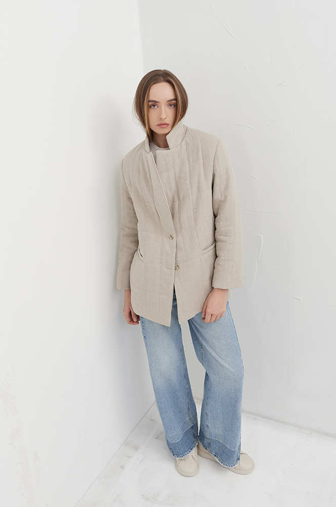 Жакет стьобаний льон екрю (ЖА16)